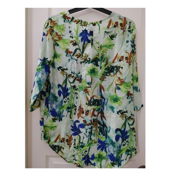 2XTREMZ ROUND NECK 3/4 SLEEVE LIGHT GREEN TROPICAL PRINT GLOSSY FABRIC (US 10) - Picture 3 of 3